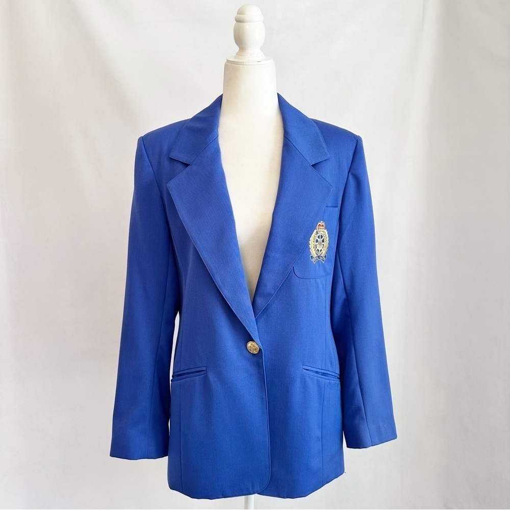 Vintage Jenna 100% Wool Cobalt Blue Single Button Blazer Jacket Royal Navy M/L